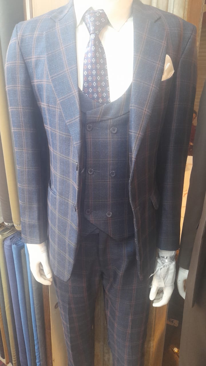 blue check coat suit